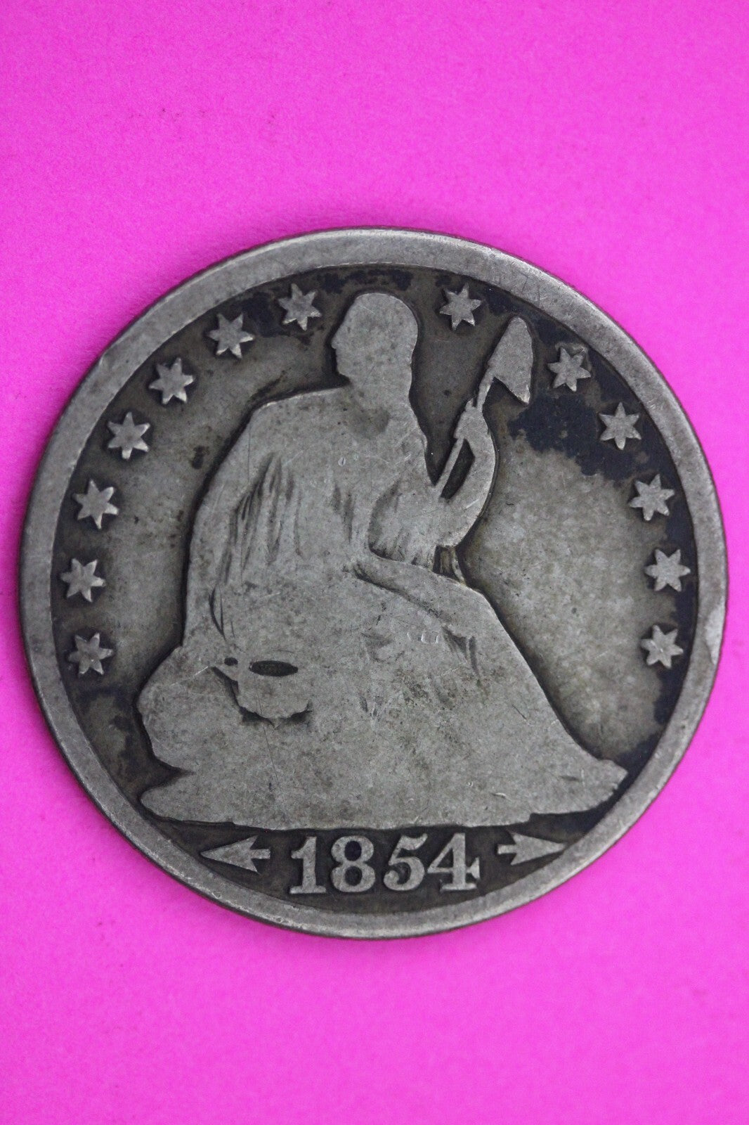 1854 O Seated Liberty Half Dollar Gouged Silver Semi Key Date Authentic 0268N