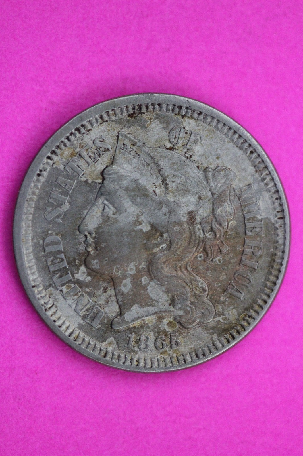 Hi Grade 1865 Three 3 Cent Nickel Scarce Semi Key Date Coin Same Coin In Pic 265