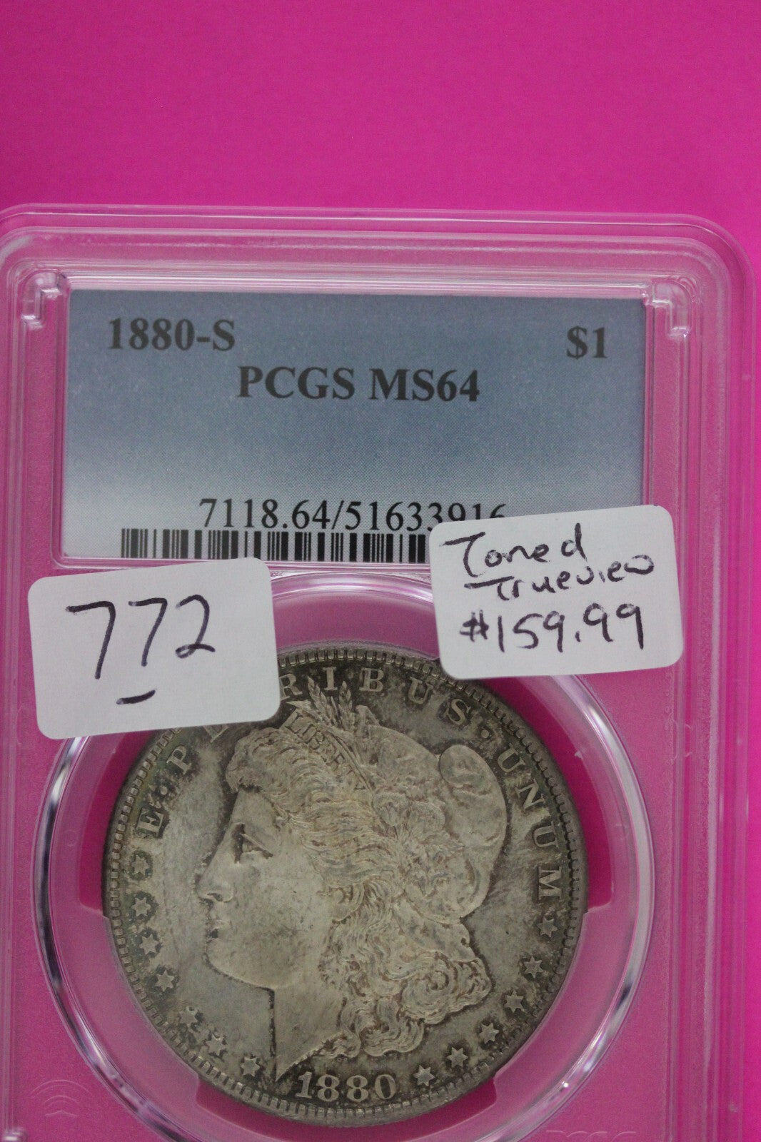 Nicely Toned 1880 S MS 64 Liberty Morgan Silver Dollar PCGS Certified Slab 772