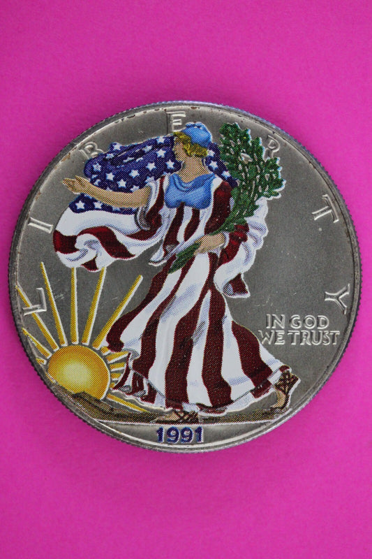 Colorized 1991 American Silver Eagle 1 Ounce .999 Fine Exact Coin Shown N0494
