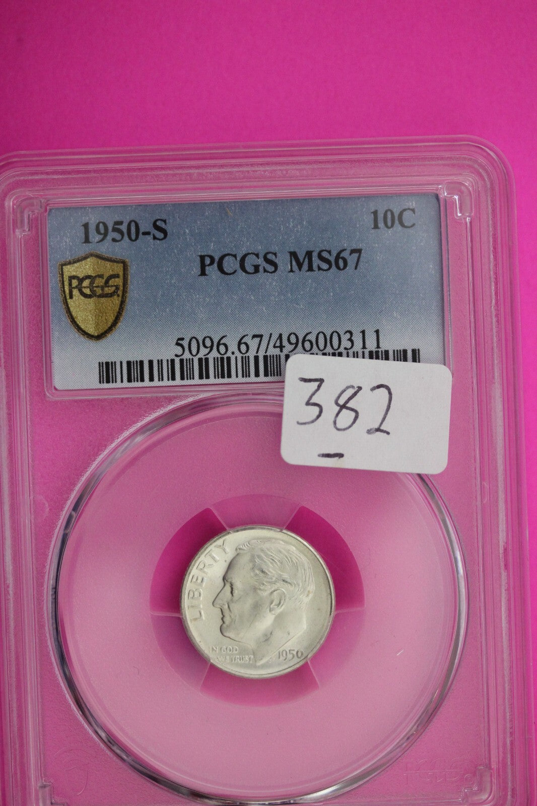 1950 S MS 67 Roosevelt Silver Dime PCGS Graded Certified Authentic Slab Coin 382