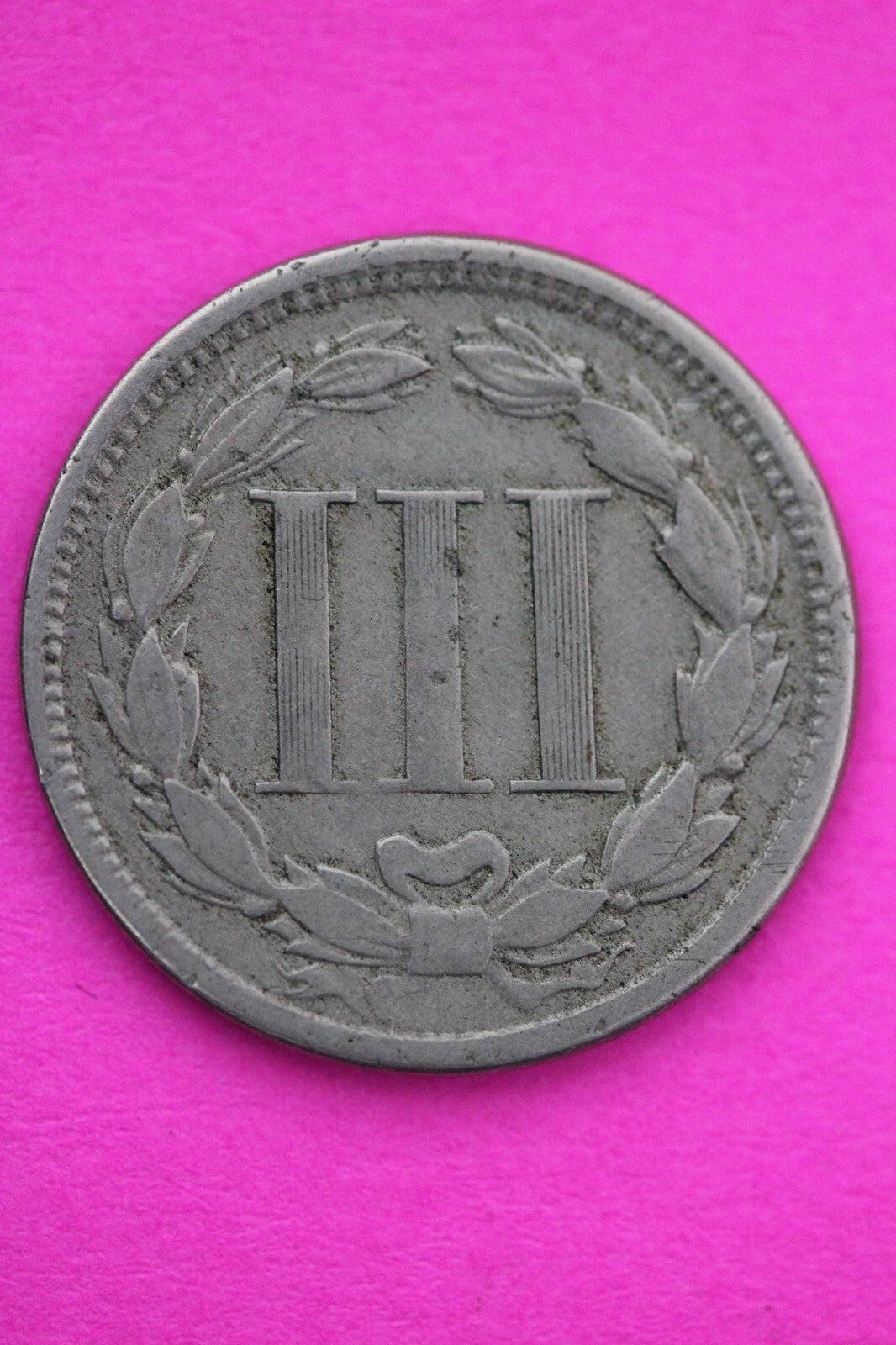 1865 Three 3 Cent Nickel Scarce Semi Key Date Type Coin Philadelphia Mint 95