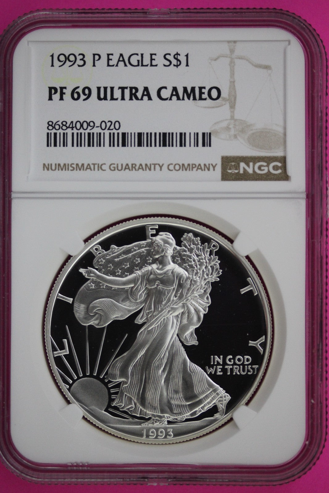 1993 P PF 69 American Silver Eagle Proof Ultra Cameo NGC Graded Authentic 058