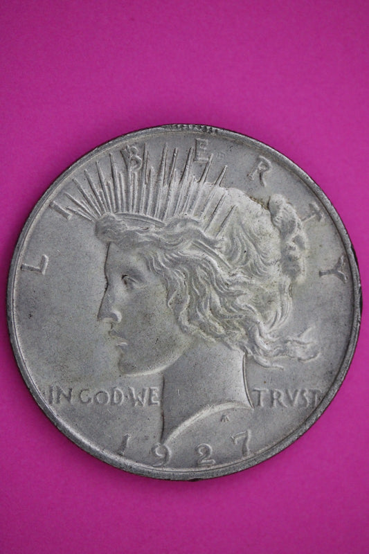 High Grade 1927 D Peace Silver Dollar LIberty Coin Authentic & Genuine 2496