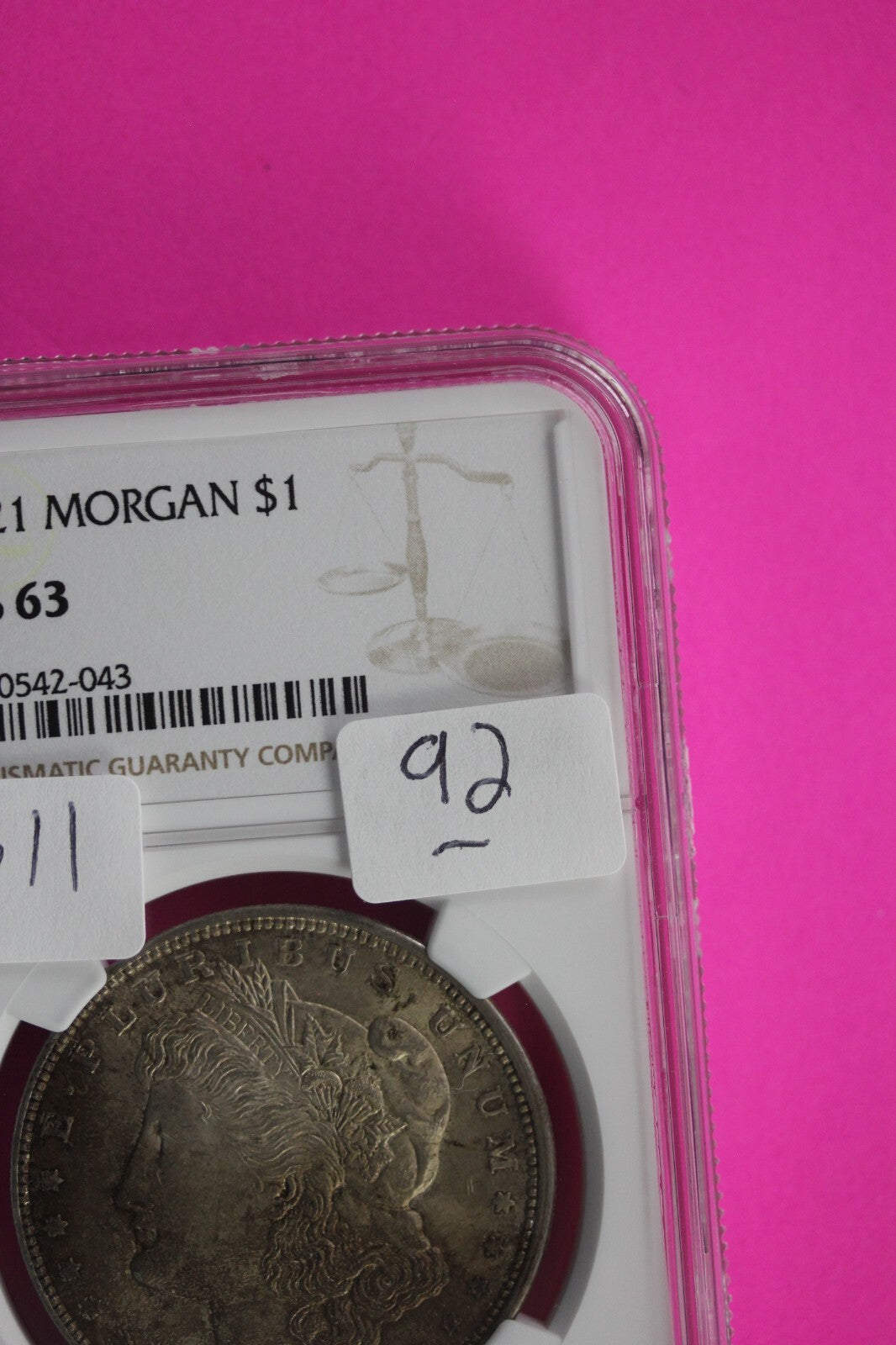 End Of Roll Toned 1921 P MS 63 Liberty Morgan Silver Dollar NGC Certified 92