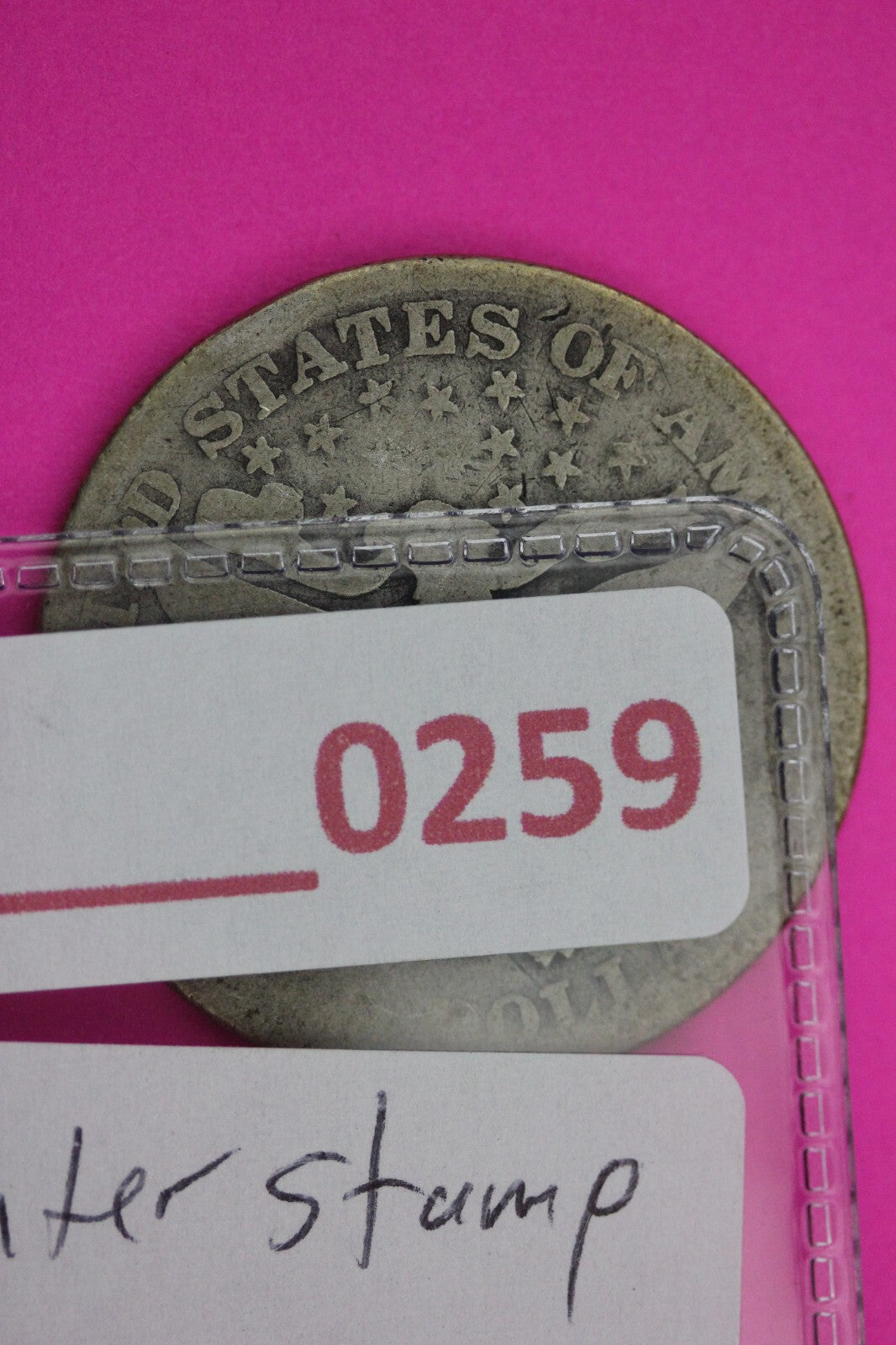 1909 P Counter Stamped Barber Liberty Silver Half Dollar Semi Key Date Coin 259N
