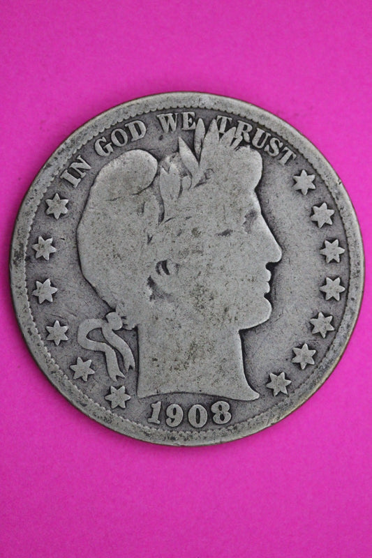 1908 S Barber Liberty Silver Half Dollar Guaranteed Authentic Genuine Coin 2333