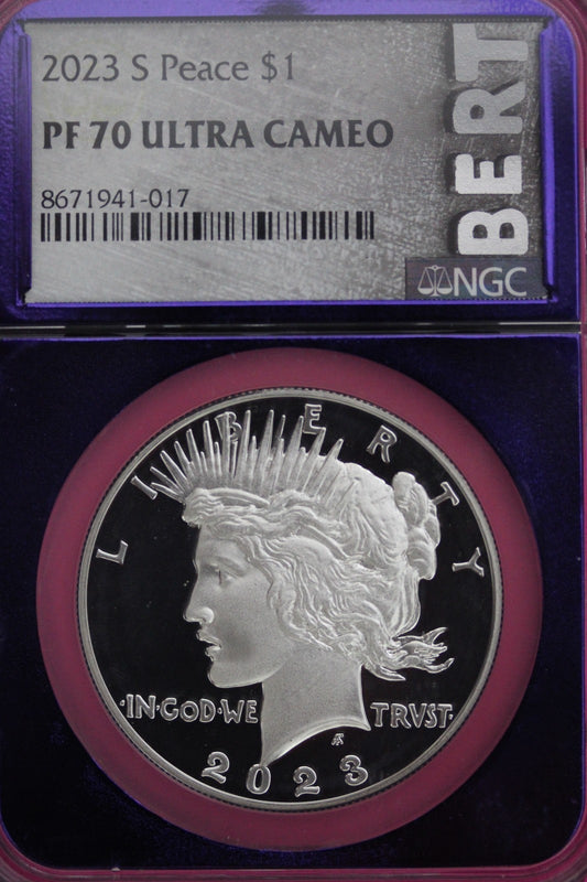 2023 PF 70 Peace Silver Dollar NGC Purple Bea Label Authentic Graded Slab 945