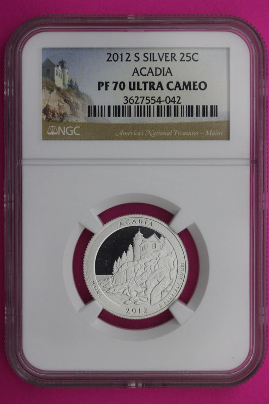 2012 S PF 70 Silver Quarter Acadia National Park NGC Graded Certified Slab 449