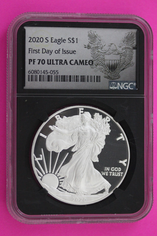 2022 S PF 70 Silver Eagle Proof DCAM 1 OZ .999 Silver NGC 1rst Day Issue 695