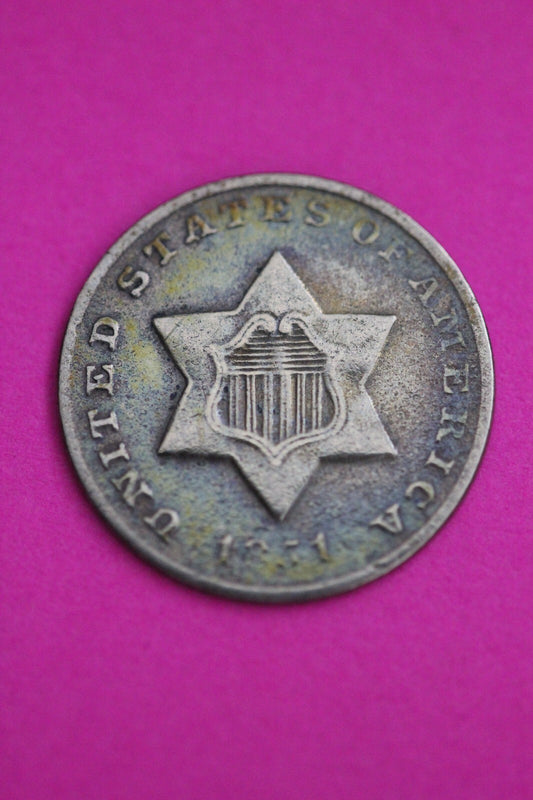 Rainbow Toned 1851 O Trime 3 Three Cent Silver Dime Guaranteed Authentic 0704N