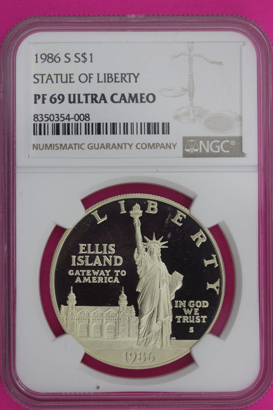 1986 S PF 69 DCAM Statue of Liberty Commemorative Silver Dollar NGC Slab 1199