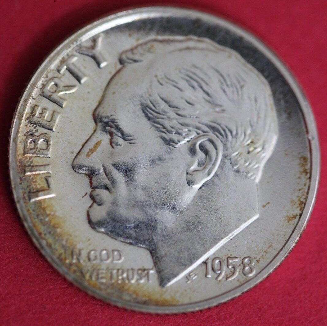 Toned 1958 Silver Proof Roosevelt Dime Exact Coin Shown Fast Shipping OCE 77