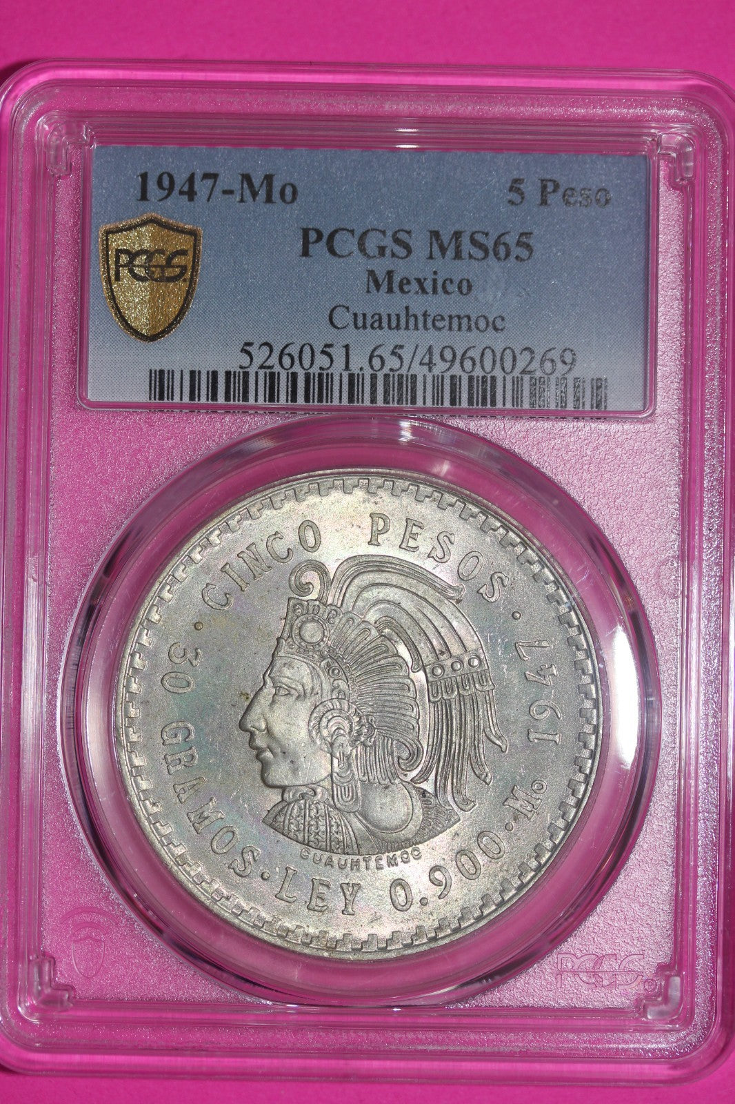 Toned 1947 MS 65 Mexico Cuahtemoc 5 Peso PCGS Certified Graded Authentic 1211