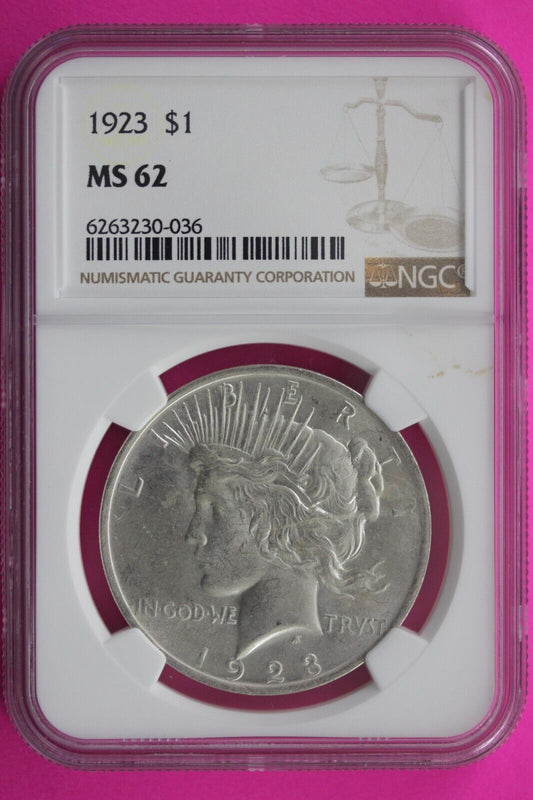 1923 P MS 62 Liberty Peace Silver Dollar NGC Certified Authentic Graded Slab 710