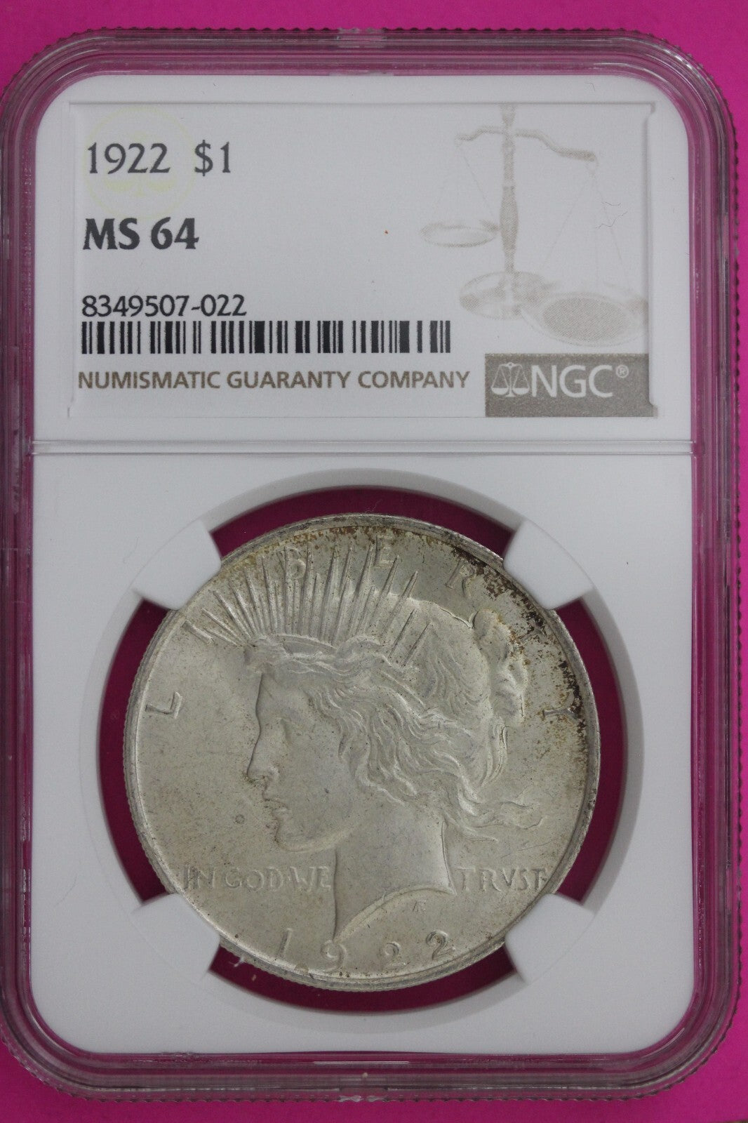 1922 P MS 64 Liberty Peace Silver Dollar NGC Certified Graded Authentic Coin 800