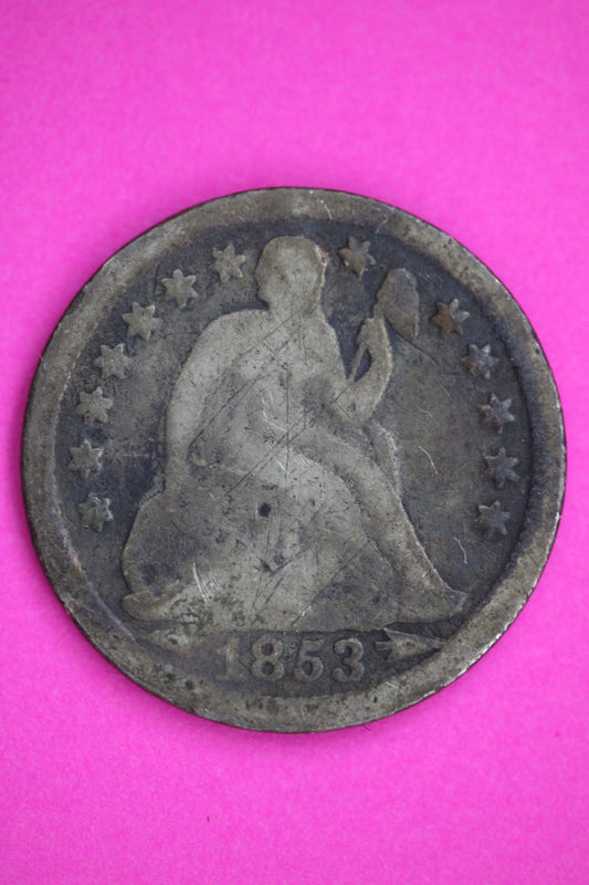 1853 P Seated Dime Silver Exact Coin Shown Low Grade Filler Damaged Bent 2764