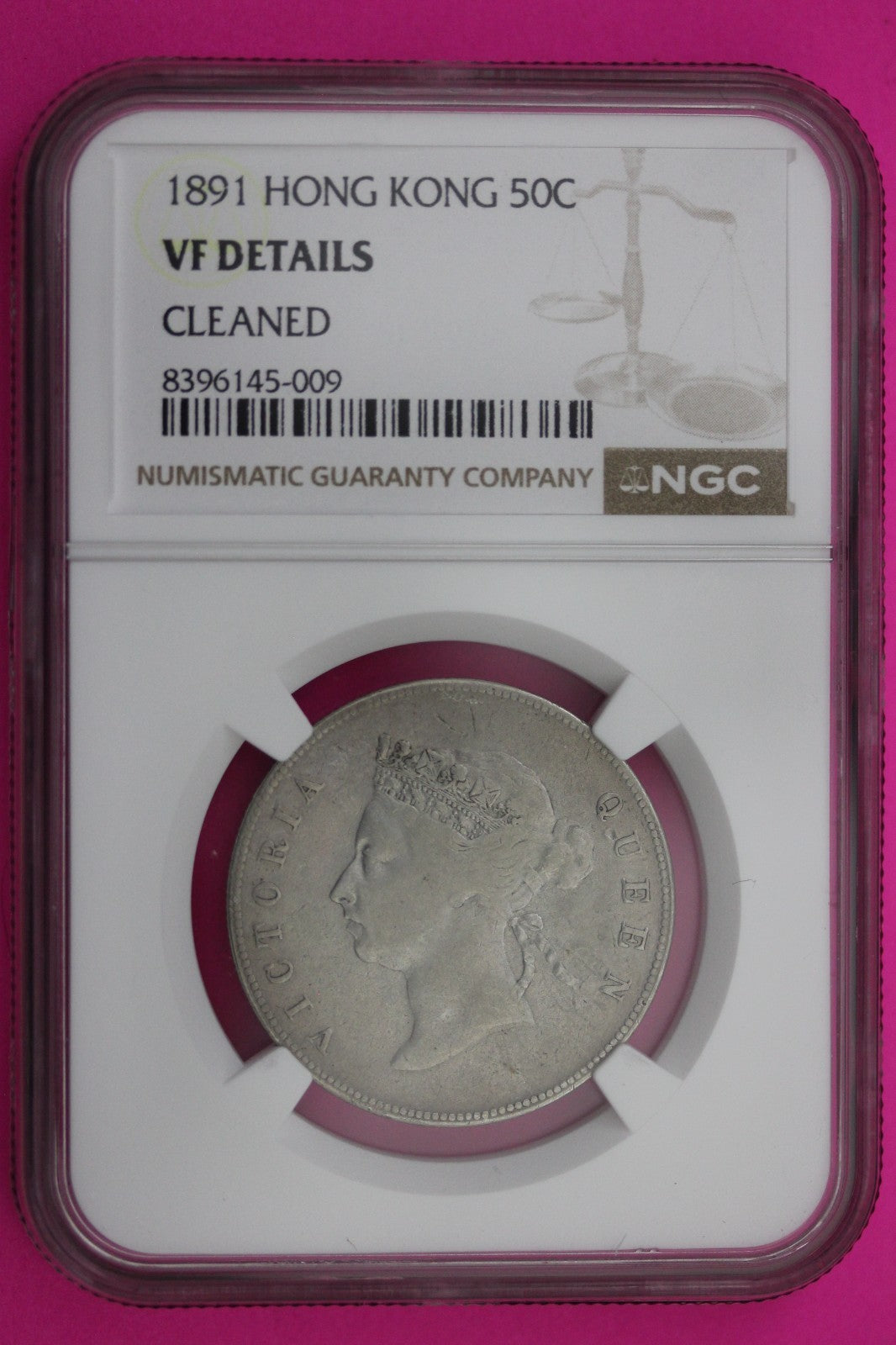 1891 Hong kong 50 Cents VF Details Cleaned NGC Certified Graded Authentic 589