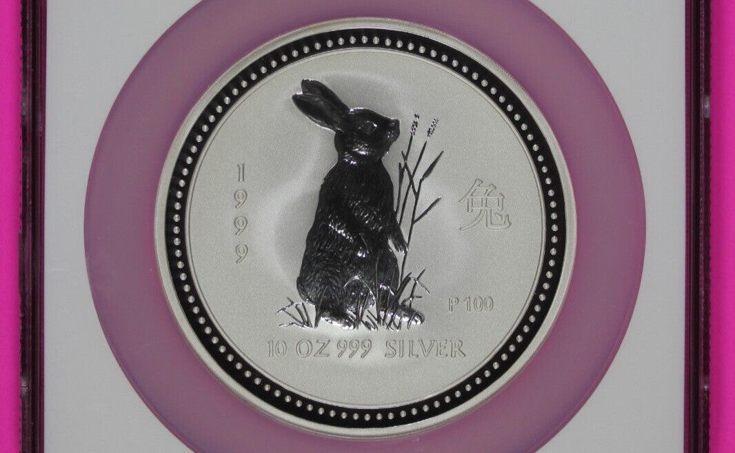 1999 MS 69 10 Ounces Silver Australia Year Of The Rabbit .999 Fine NGC Slab 7015