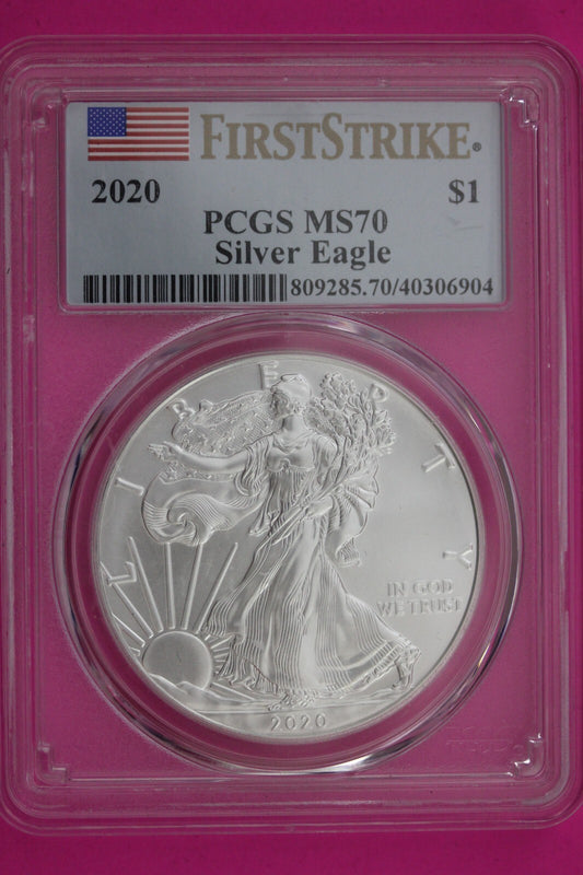 2020 MS 70 Silver Eagle Coin 1 OZ .999 PCGS Certified Graded Authentic Slab 606