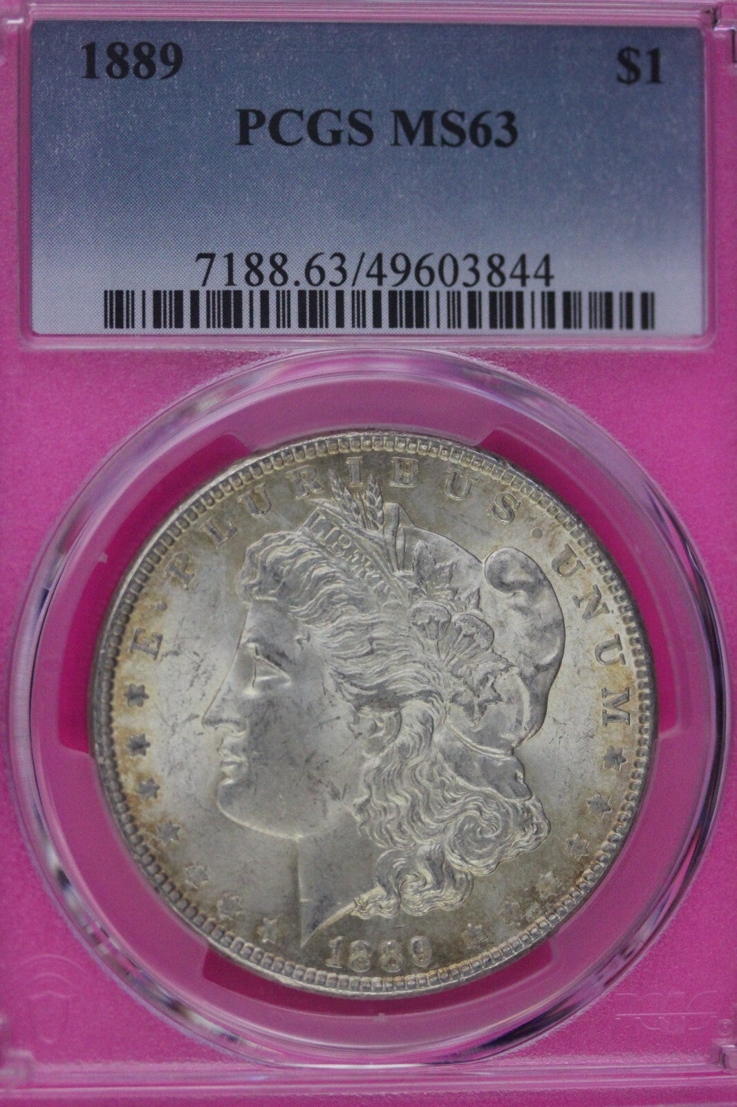 Toned 1889 P MS 63 Morgan Liberty Silver Dollar PCGS Certified Slab 33
