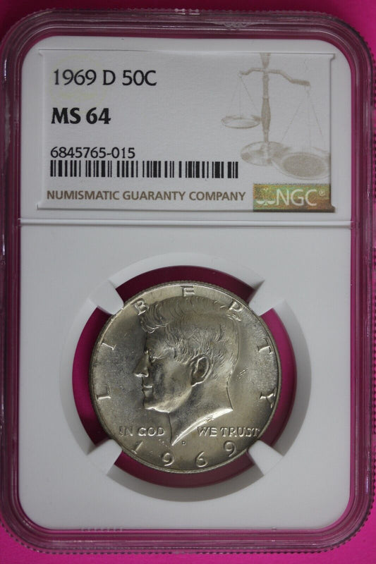 1969 D MS 64 Kennedy Half Dollar NGC Graded Certified Authentic Slab Silver 1374