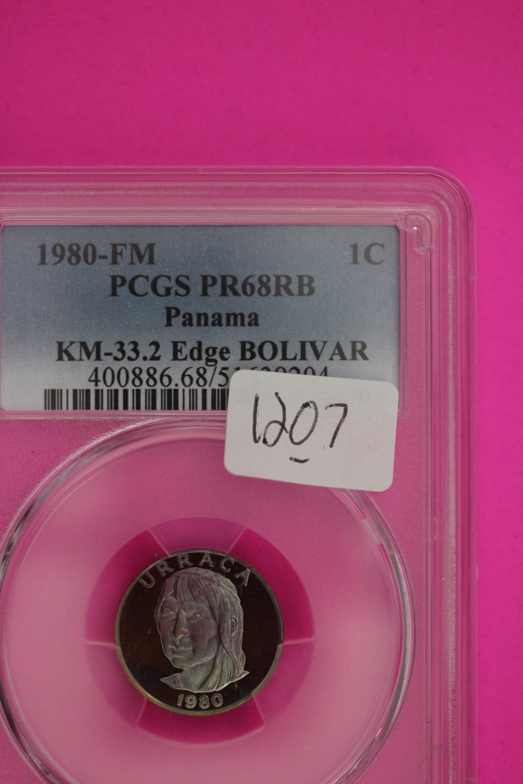 Rainbow Toned 1980 FM PR 68 RB Panama KM 33.2 Edge Bolivar 1 Centesimo PCGS 1207