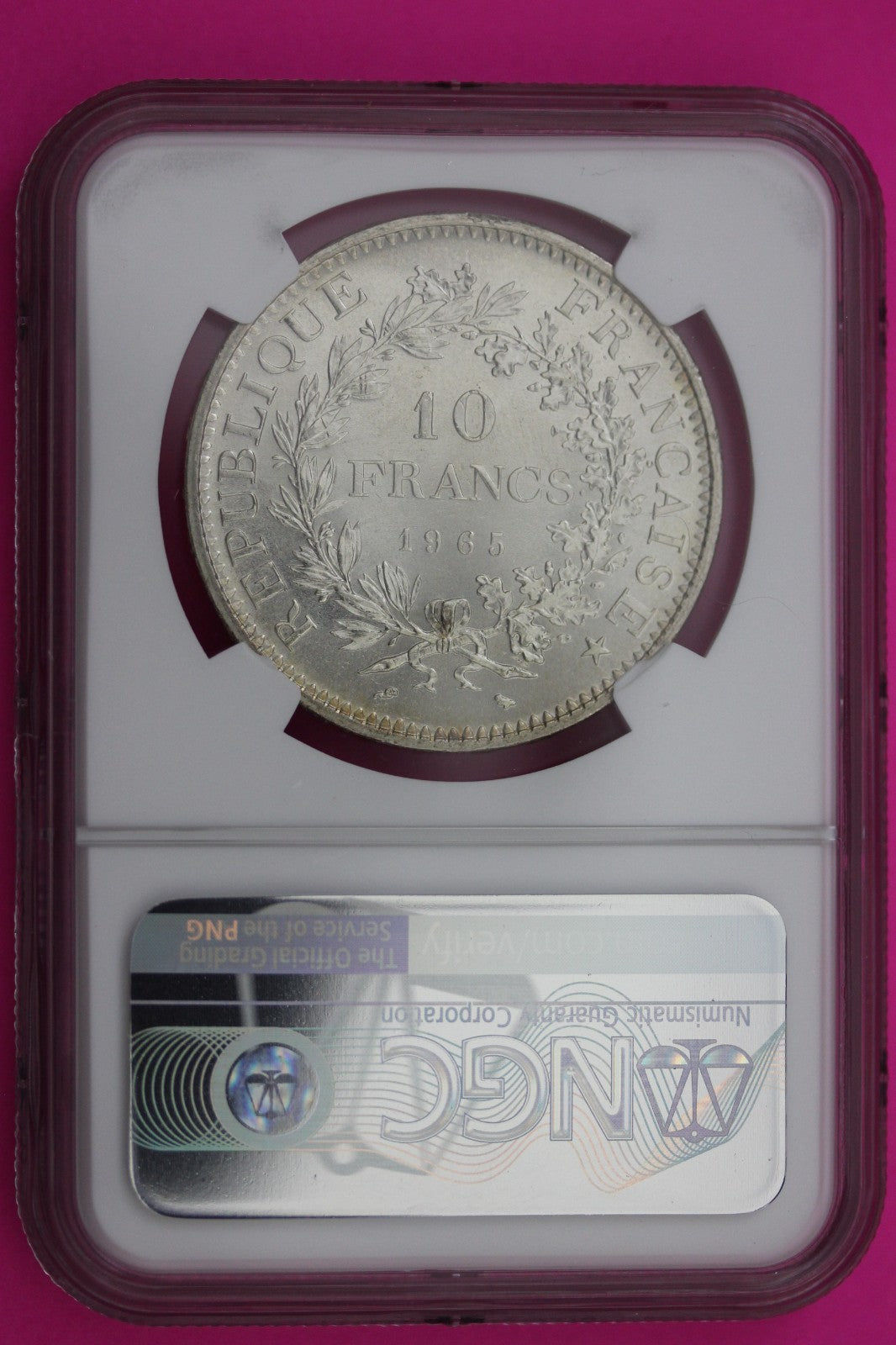 1965 MS 66 France 10 Francs Silver Coin NGC Graded Authentic Certified Slab 584
