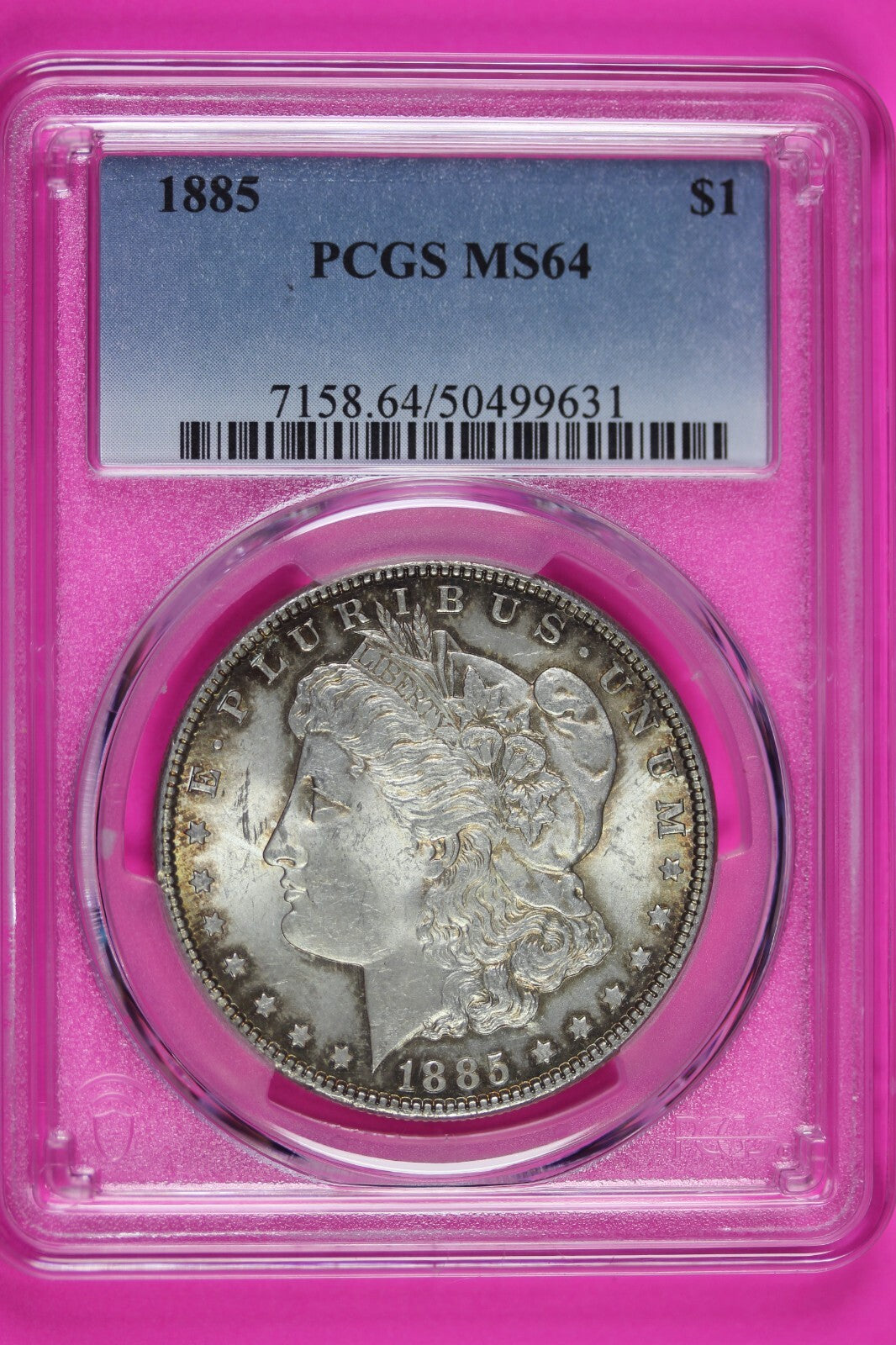 Toned 1885 P MS 64 Morgan Liberty Silver Dollar PCGS Certified Graded Slab 989