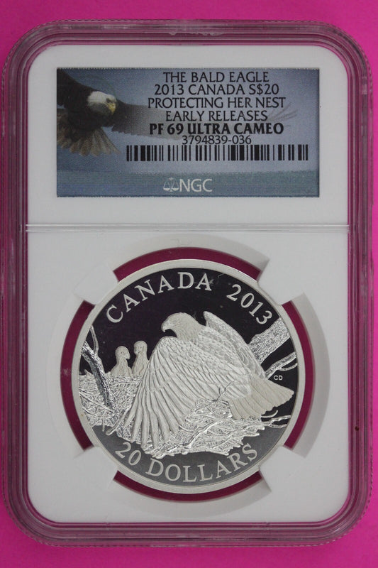 2013 PF 69 Canada The Bald Eagle Protecting Her Nest Early Releases NGC $20 587