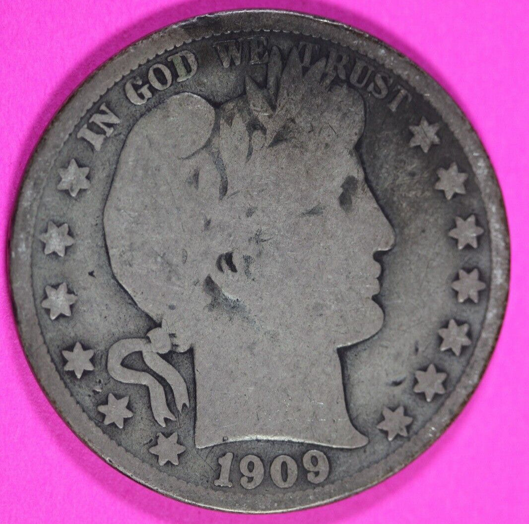 1909 S Inverted S Barber Liberty Half Dollar Scarce Semi Key Date Coin 218