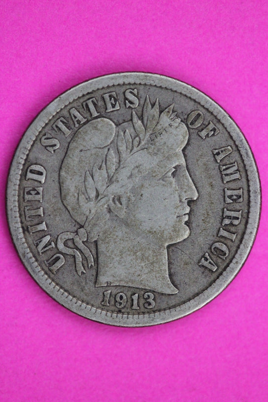 1913 P Barber Liberty Dime Scarce Semi Key Date Silver Coin Free Shipping 0079