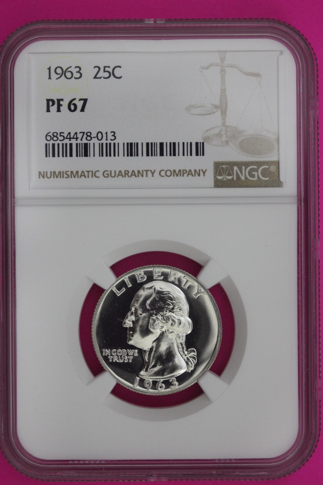 1963 PF 67 Proof Washington Silver Quarter NGC Certified Graded Authentic 858