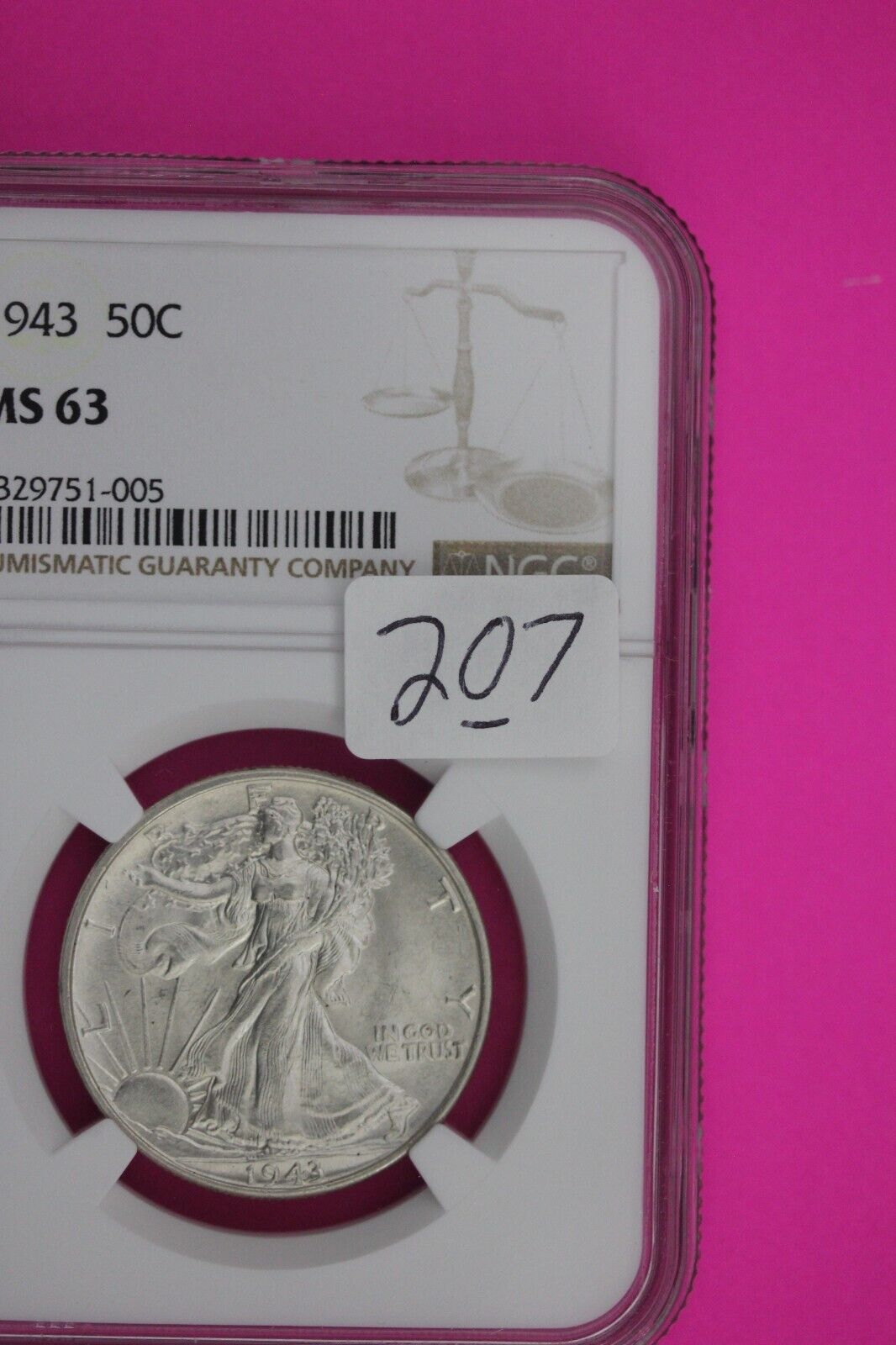 1943 P MS 63 Walking Liberty Half Dollar NGC Graded Certified Authentic 207