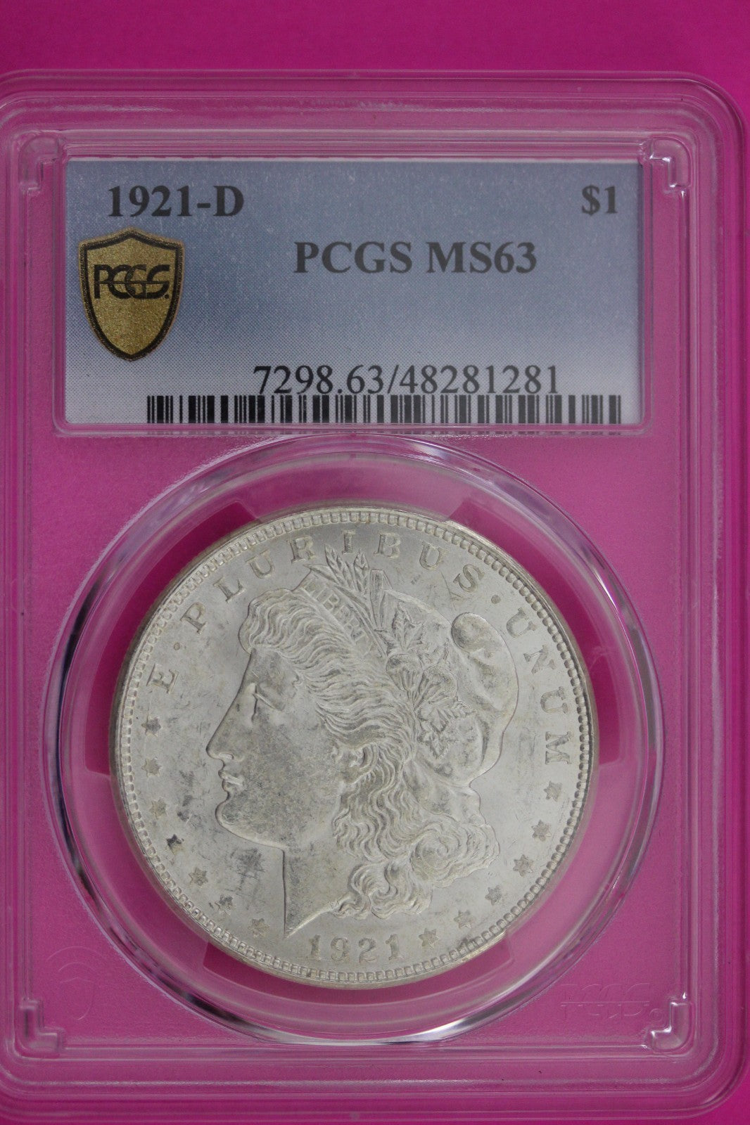 1921 D MS 63 Liberty Morgan Silver Dollar PCGS Certified Authentic Slab 1157