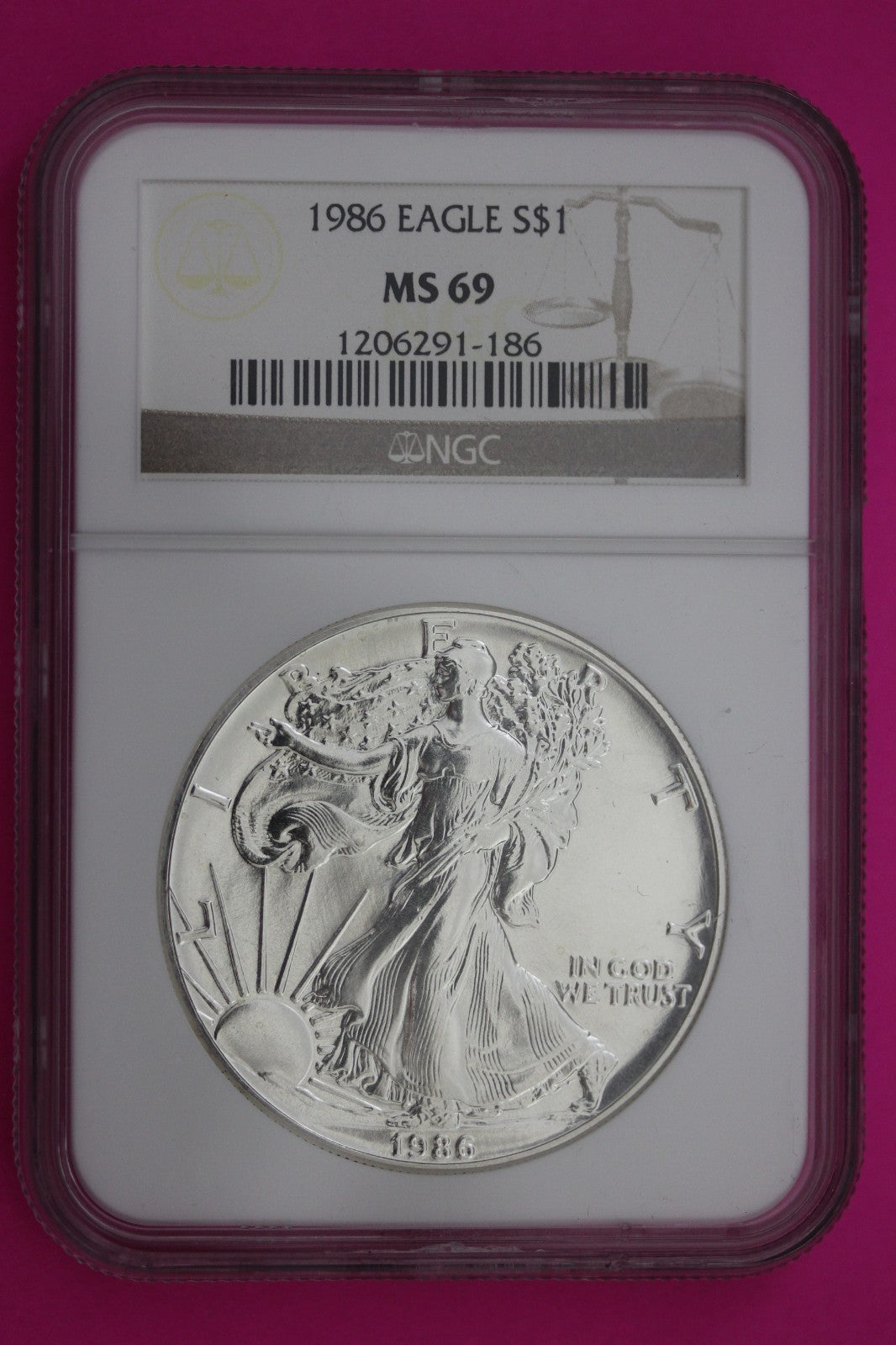 1986 MS 69 Silver Eagle 1 OZ .999 Silver NGC Certified Graded Authentic 240