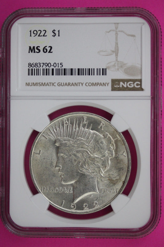 1922 P MS 62 Liberty Peace Silver Dollar NGC Certified Graded Authentic 547