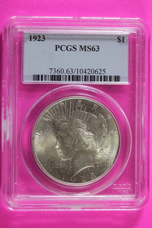 1923 P MS 63 Liberty Peace Silver Dollar PCGS Graded Authentic Certified Slab 47