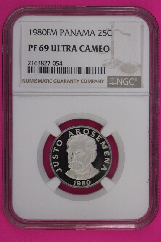 1980 Panama PF 69 Ultra Cameo Proof 25 Centesimos NGC Certified Graded Slab 845