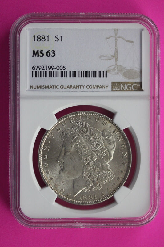 1881 P MS 63 Liberty Morgan Silver Dollar NGC Certified Slab Free Shipping 680