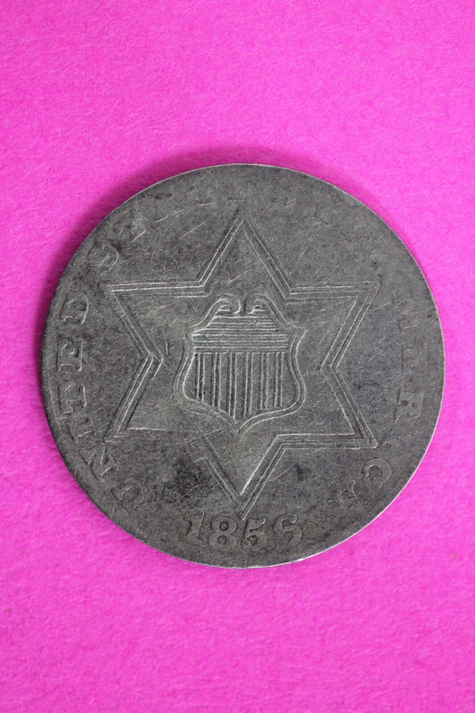 High Grade 1856 Trime 3 Three Cent Silver Dime Rare Semi Key Date Coin 133