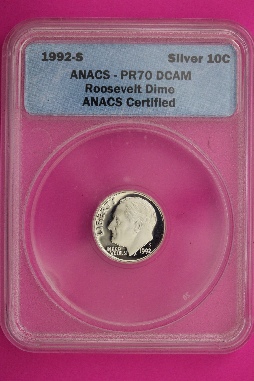 1992 S PR 70 Roosevelt Silver Dime Deep Cameo ANACS Certified Graded Slab 393