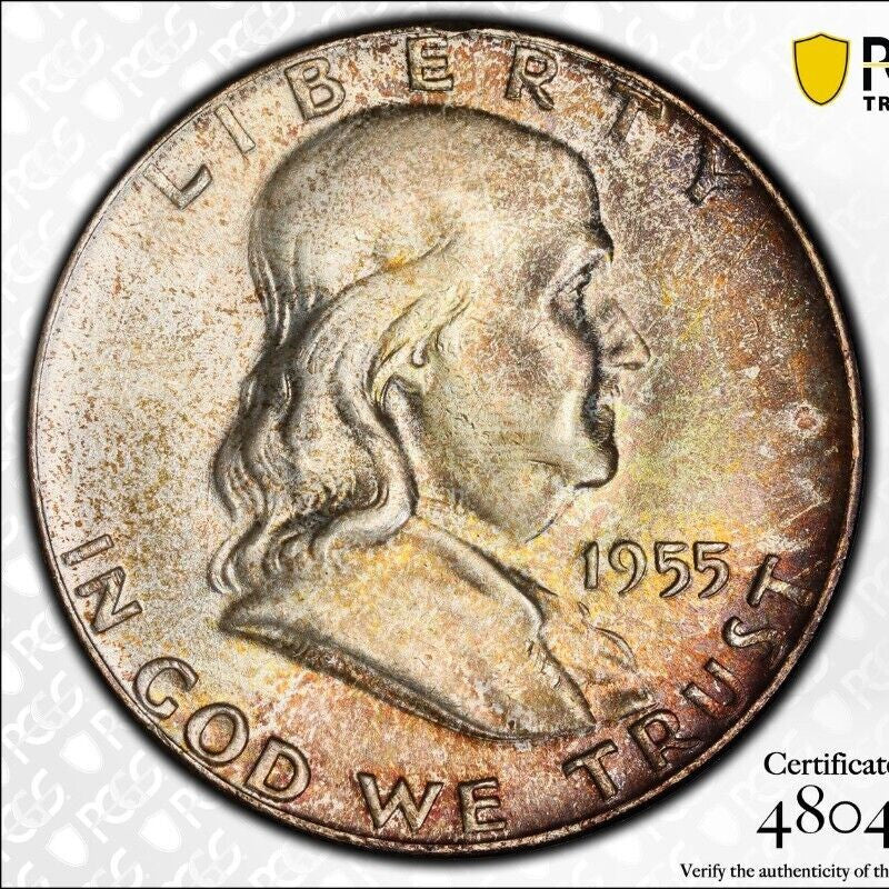 Gold Toned 1955 P MS 65 Bugs Bunny Ben Franklin Half Dollar Trueview PCGS 1188