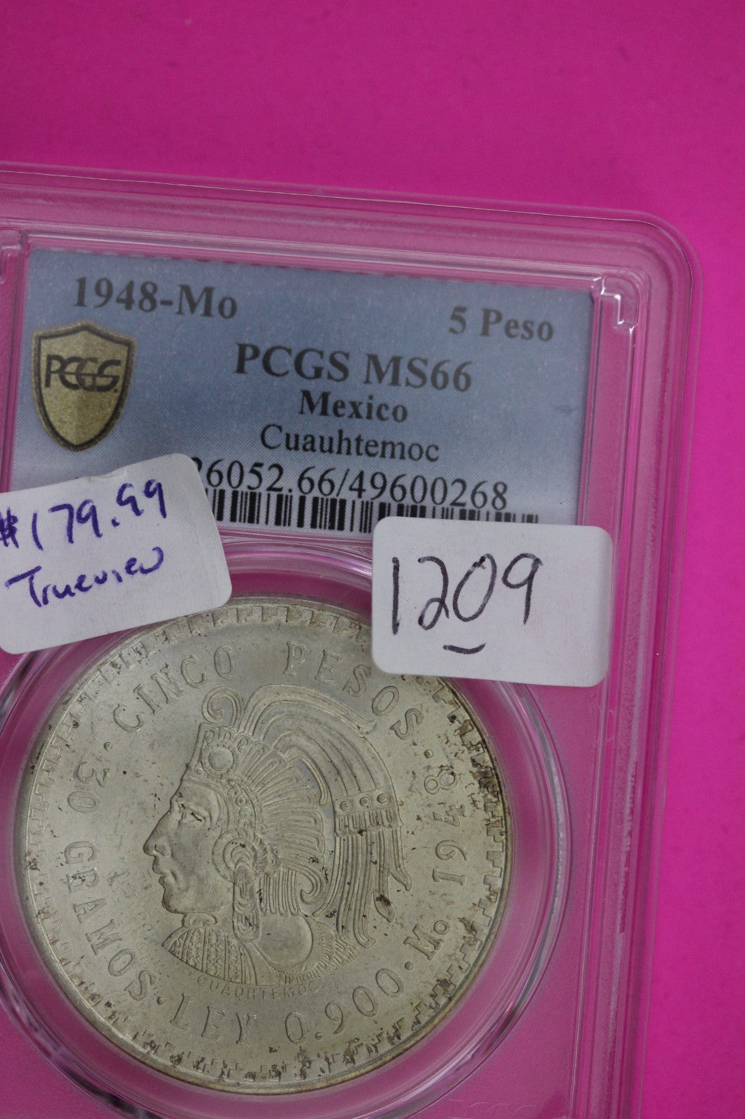 Toned 1948 MS 66 Mexico Cuahtemoc 5 Peso PCGS Certified Graded Authentic 1209