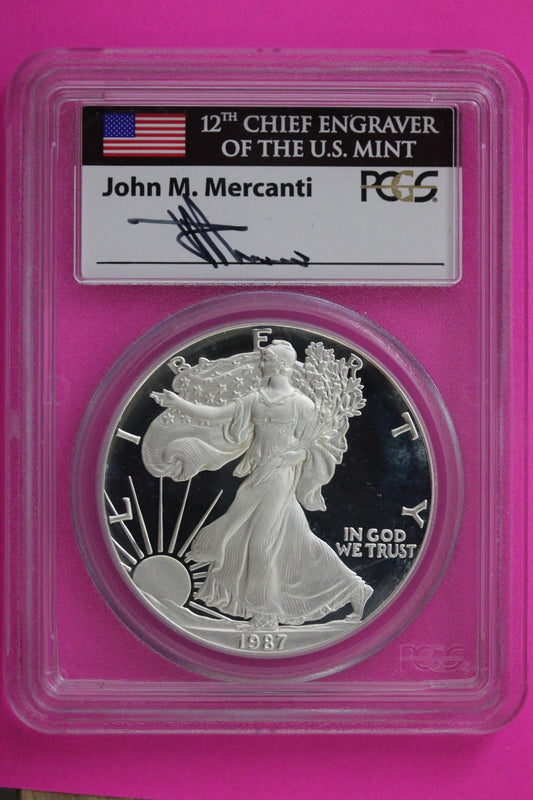 1987 S PR 70 Silver American Eagle Mercanti Signature PCGS Certified Slab 354