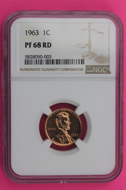 1963 PF 68 RD Lincoln Wheat Cent Penny NGC Certified Graded Authentic 89