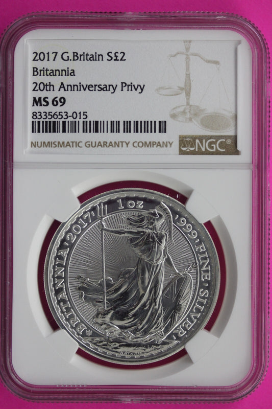 2017 MS 69 Great Britain £2 Britannia 20th Anniversary Privy NGC Graded Slab 728
