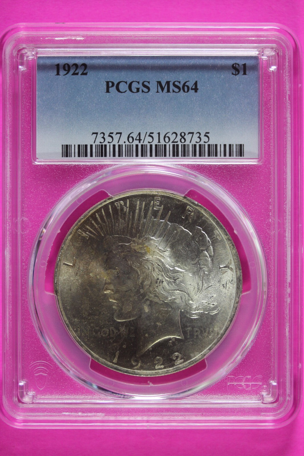 Toned 1922 P MS 64 Peace Silver Dollar PCGS Graded Certified Authentic Slab 926