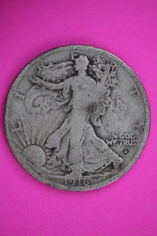 1916 D Walking Liberty Half Dollar Silver Exact Coin Shown Low Grade Filler 2806