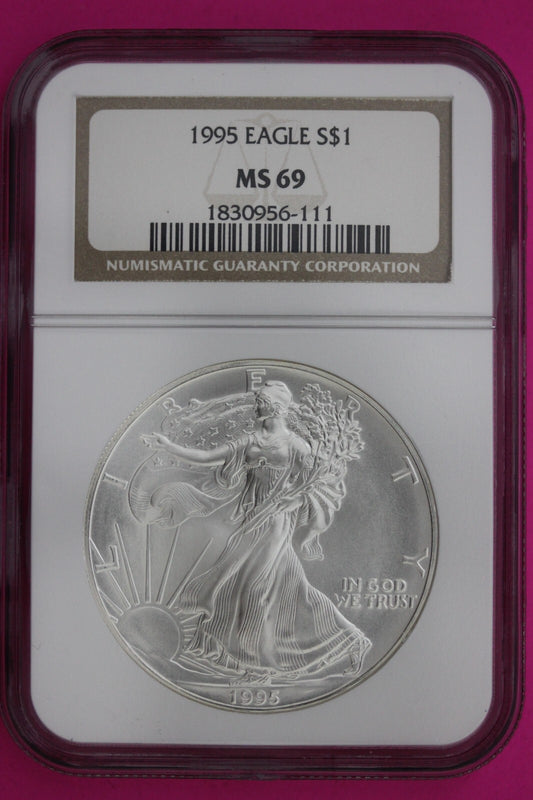 1995 MS 69 Silver Eagle Coin 1 OZ .999 NGC Graded Certified Authentic Slab 494